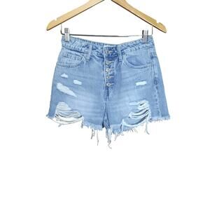 Vervet Womens High-Rise Distressed Button Fly Jean Shorts Size Small